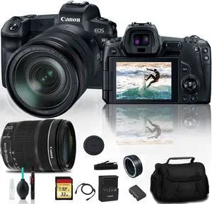 Canon EOS R Mirrorless Digital Camera 3075C012 with 24-105mm Lens With Canon EF Mount Adapter, Canon EF-S 18-135mm Lens, Canon Bag, 32GB Memory Card and More