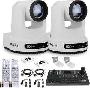 2 x PTZOptics Move 4K PTZ Camera with 12x Zoom (White) (PT12X-4K-WH-G3) + SuperJoy PTZ Controller + 2 x Wall Mount