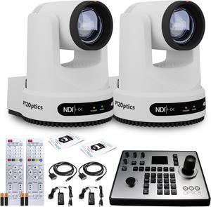 2 x PTZOptics Move 4K PTZ Camera with 12x Zoom (White) (PT12X-4K-WH-G3) + PT-JOY-G4 Controller