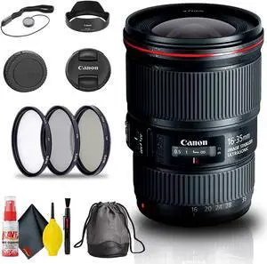 Canon EF 16-35mm f/4L IS USM Lens (9518B002) + Filter Kit + Cap Keeper Base Bundle