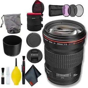 Canon EF 135mm f/2L USM Lens (International Model) with Filter Kit + Lens Case Bundle