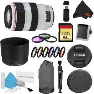 Canon EF 70-300mm f/4-5.6L IS USM Lens Bundle w/ 64GB Memory Card + Accessories, 3 Piece Filter Kit, and Color Multicoated 6 Piece Filter Kit (Intl Model)