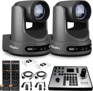 2 x PTZOptics Move 4K PTZ Camera with 12x Zoom (Gray) (PT12X-4K-GY-G3) + PT-JOY-G4 Controller