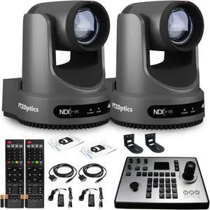 2 x PTZOptics Move 4K PTZ Camera with 12x Zoom (Gray) (PT12X-4K-GY-G3) + PT-JOY-G4 Controller + 2 x Wall Mount