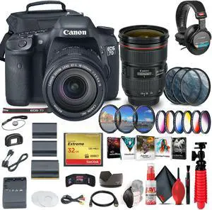 Canon EOS 7D DSLR Camera with 18-135mm Kit (3814B016) + EF 24-70mm Lens Advanced Bundle
