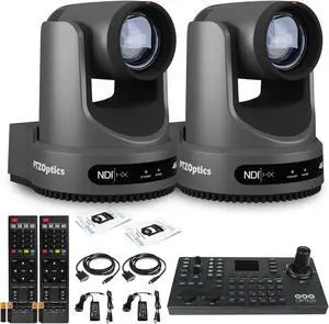 2 x PTZOptics Move 4K PTZ Camera with 12x Zoom (Gray) (PT12X-4K-GY-G3) + SuperJoy PTZ Controller