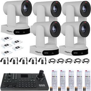5 x PTZOptics Move 4K PTZ Camera with 30x Zoom (White) (PT30X-4K-WH-G3) + SuperJoy PTZ Controller