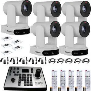5 x PTZOptics Move 4K PTZ Camera with 30x Zoom (White) (PT30X-4K-WH-G3) + PT-JOY-G4 Controller