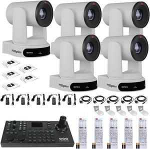 5 x PTZOptics Move 4K PTZ Camera with 30x Zoom (White) (PT30X-4K-WH-G3) + SuperJoy PTZ Controller + 5 x Wall Mount