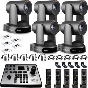 5 x PTZOptics Move 4K PTZ Camera with 30x Zoom (Gray) (PT30X-4K-GY-G3) + PT-JOY-G4 Controller + 5 x Wall Mount