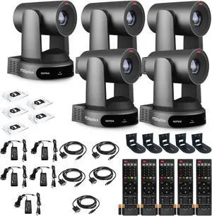 5 x PTZOptics Move 4K PTZ Camera with 30x Zoom (Gray) (PT30X-4K-GY-G3) + 5 x Wall Mount