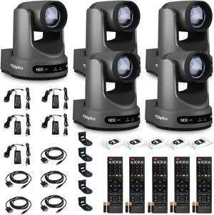5 x PTZOptics Move 4K PTZ Camera with 20x Zoom (Gray) (PT20X-4K-GY-G3) + SuperJoy PTZ Controller + 5 x Wall Mount