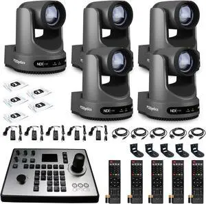 5 x PTZOptics Move 4K PTZ Camera with 20x Zoom (Gray) (PT20X-4K-GY-G3) + PT-JOY-G4 Controller + 5 x Wall Mount