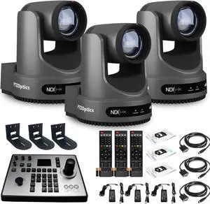 3 x PTZOptics Move 4K PTZ Camera with 12x Zoom (Gray) (PT12X-4K-GY-G3) + PT-JOY-G4 Controller + 3 x Wall Mount