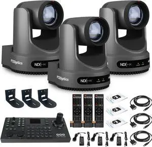 3 x PTZOptics Move 4K PTZ Camera with 12x Zoom (Gray) (PT12X-4K-GY-G3) + SuperJoy PTZ Controller + 3 x Wall Mount