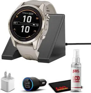 Garmin fenix 7S Pro Solar, Sapphire, Soft Gold Steel Light Sand with Accessories