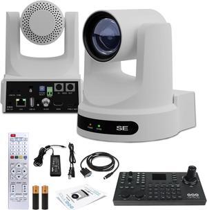 PTZOptics Move SE PTZ Camera with 30x Optical Zoom (White) (PT30X-SE-WH-G3) + PTZOptics SuperJoy PTZ Camera Joystick Controller