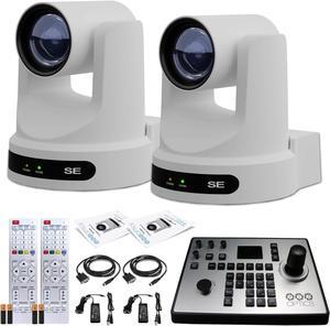 2 x PTZOptics Move SE PTZ Camera with 20x Optical Zoom (White) (PT20X-SE-WH-G3) + PT-JOY-G4 Controller