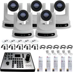 5 x PTZOptics Move SE PTZ Camera with 30x Optical Zoom + PTZOptics PT-JOY-G4 Controller + 5 x  Wall Mount