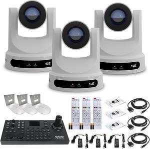 3 x PTZOptics Move SE PTZ Camera with 30x Optical Zoom (PT30X-SE-WH-G3) + SuperJoy PTZ Controller + 3 x  Wall Mount