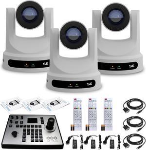 3 x PTZOptics Move SE PTZ Camera with 30x Optical Zoom (White)+ PTZOptics PT-JOY-G4 Controller