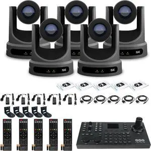 5 x PTZOptics Move SE PTZ Camera with 30x Optical Zoom (PT30X-SE-GY-G3) + SuperJoy PTZ Controller + 5 x Wall Mount
