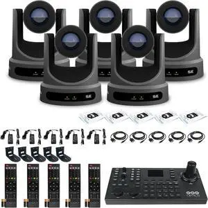 5 x PTZOptics Move SE PTZ Camera with 20x Optical Zoom + PTZOptics SuperJoy PTZ Camera Controller + 5 x Wall Mount