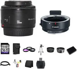 Canon EF 50mm f/1.8 II Lens w/EF-M Adaptor For EF/EF-S Lenses 16GB Package