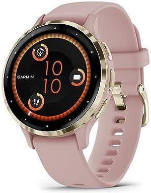 Garmin Venu 3S Soft Gold Stainless Steel Bezel with 41mm Dust Rose Case and Silicone Band