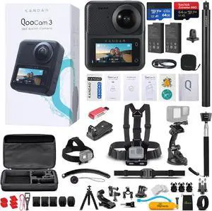 Kandao QooCam 3 360 Camera Travel Combo + 64GB Card + 50in1 Action Kit + More
