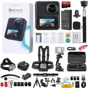 KanDao QooCam 3 360 Action Camera + 64GB Extreme Pro Card + 50IN1 Action Kit