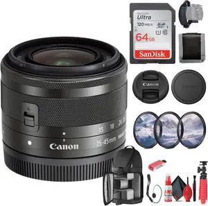 Canon EF-M 15-45mm f/3.5-6.3 IS STM Zoom Lens (Graphite) (0572C002) - Bundle