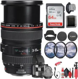 Canon EF 24-105mm f/4L IS USM Lens (0344B002) + 64GB Memory Card + Filter  - Bundle