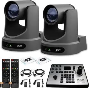 2 x PTZOptics Move SE PTZ Camera with 12x Optical Zoom (PT12X-SE-GY-G3) + PTZOptics PT-JOY-G4