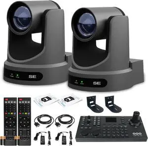 2 x PTZOptics Move SE PTZ Camera with 12x Optical Zoom (PT12X-SE-GY-G3) + SuperJoy PTZ Controller + 2 x Mount