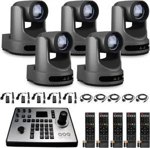 5 x PTZOptics Move 4K PTZ Camera with 20x Zoom (Gray) (PT20X-4K-GY-G3) + PT-JOY-G4 Controller