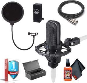 Audio-Technica AT4040 Cardioid Condenser Studio Microphone with 10ft XLR, Pop Filter, Shockmount, Hard Case, Cleaning Ki