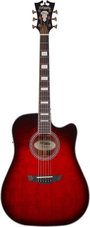 D'Angelico Electro 6 String Acoustic-Electric Guitar, Right, Trans Black Cherry Burst (DAPD500TBCBAPS)