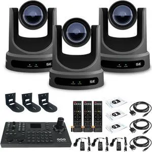 3 x PTZOptics Move SE PTZ Camera with 12x Optical Zoom (PT12X-SE-GY-G3) + SuperJoy PTZ Controller + 3 x Mount