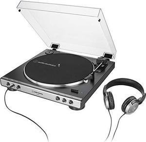 Audio-Technica AT-LP60XHP Fully Automatic Belt-Drive Turntable and Headphone Bundle, Gunmetal/Black, Hi-Fi, 2-Speed, With Intregrated 3.5 mm Headphone Jack & Volume Control