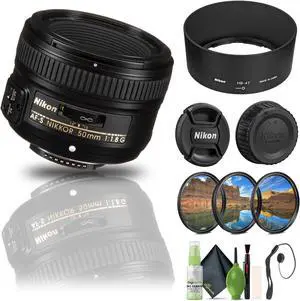 Nikon AF-S NIKKOR 50mm f/1.8G Lens (2199) + Filter Kit + Cap Keeper + Cleaning Kit - Bundle
