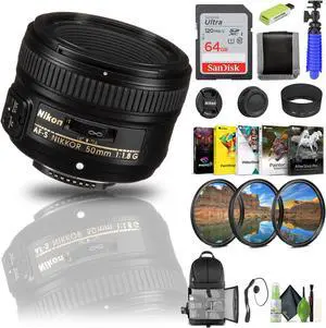 Nikon AF-S NIKKOR 50mm f/1.8G Lens (2199) + 64GB Memory Card + Filter Kit + BackPack - Bundle