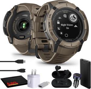 Garmin Instinct 2X Solar Tactical Edition GPS Smartwatch, Coyote Tan, Bundle