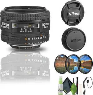 Nikon AF NIKKOR 50mm f/1.4D Lens (1902) + Filter Kit + Cap Keeper + Cleaning Kit - Bundle