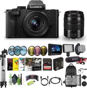 Lumix G100D 4K Mirrorless Camera 12-32mm + G Vario 45-150mm, Vlogging Bundle