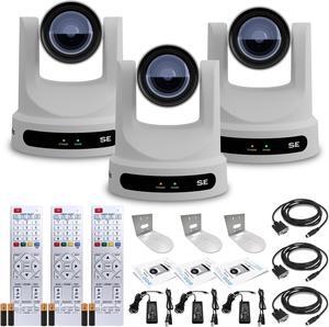 3 x PTZOptics Move SE PTZ Camera with 12x Optical Zoom (White) + 3 x Wall Mount (White)