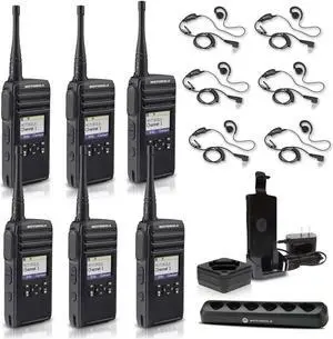 Motorola DTR700 900 MHz Digital 2-Way Radio (50 Channels) + Charger + Motorola Earpiece (6-Pack)