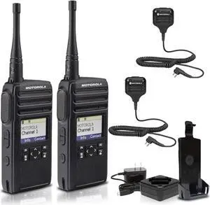 Motorola DTR700 900 MHz Digital 2-Way Radio (50 Channels) + 2 x HKLN4606 Remote Speaker Mic (2-Pack)