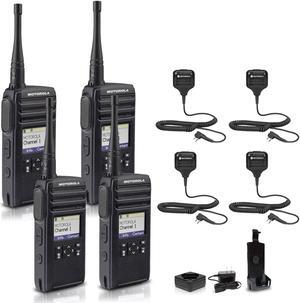 Motorola DTR700 900 MHz Digital 2-Way Radio (50 Channels) + 4 x HKLN4606 Remote Speaker Mic (4-Pack)