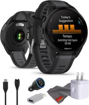 Garmin Forerunner 165 Music GPS Running Smart watch Bundle - Black/Slate Gray